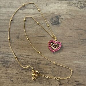 Upcycled GG Pink Rhinestone Necklace on 18K Gold Filled Chain